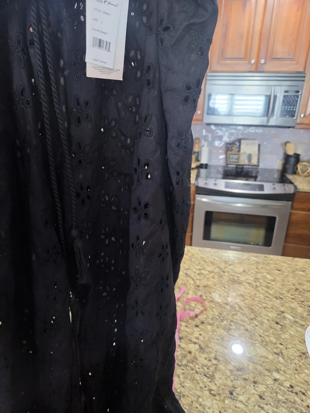 Black Eyelet Wide-Leg Drawstring Swimsuit Cover Pant Tall
